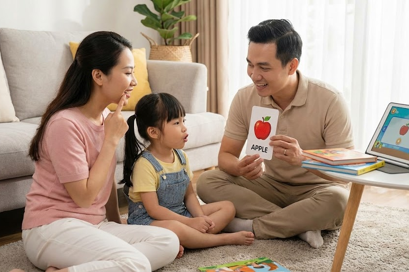 trẻ tập phát âm tiếng Anh